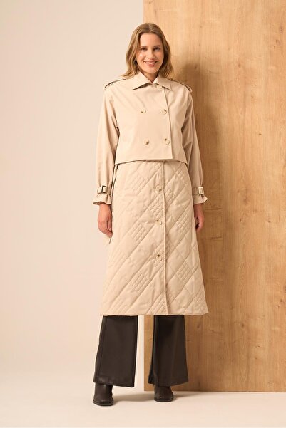 FTZ WOMEN Women's Double Trench Coat Beige 31253