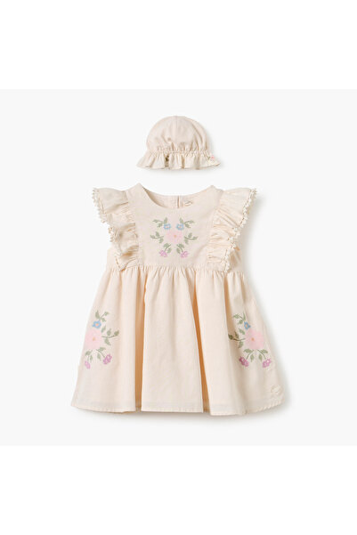 giggles فستان مطرز بأكمام مكشكشة وقبعة