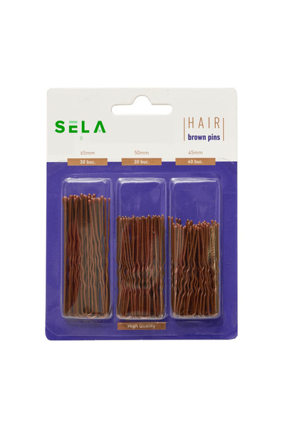 SELA Set 100 agrafe pentru cocuri maro, 3 mărimi 45/50/65 mm
