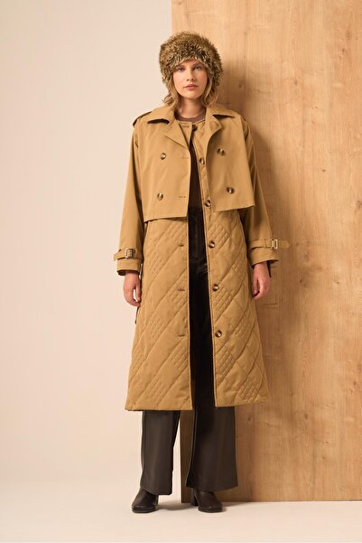 FTZ WOMEN Women's Double Trench Coat Taba 31253