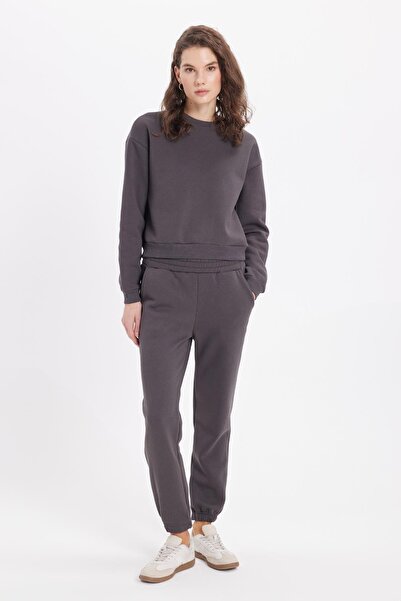 Tudors Women's Regular Fit Cotton 3 Thread Soft Textured Fleece Lined Crew Neck Grey Tracksuit Set