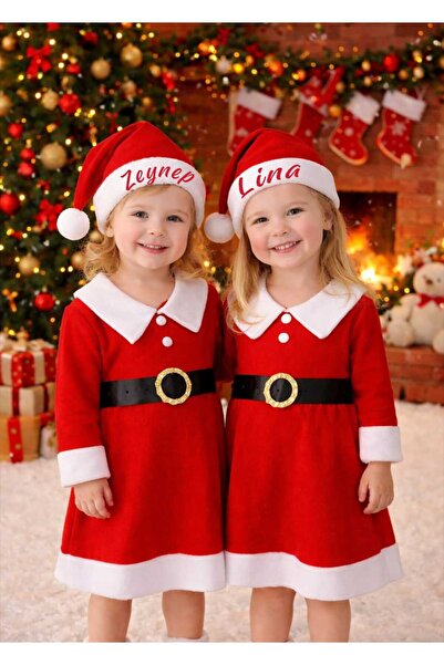 BY TUNA DESİGN Yılbaşı Kız Çocuk Noel Anne Kız Elbisesi – Santa Model, 1-2-3 ...