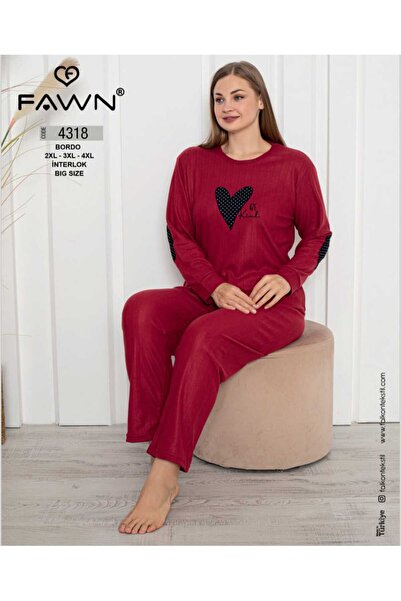 Nisa Women's Interlock Heart Patterned Extra Large Size Cotton Pajama Set