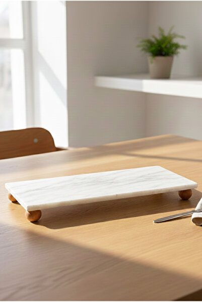 FH finehome Flibe Ahşap Ayaklı Mermer Sunumluk 40x15cm