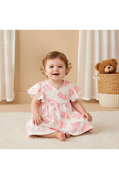 Juniors فستان بنقشة جلد الفيل بتصميم A-line مع فتحة رقبة على شكل حرف V وأكمام...