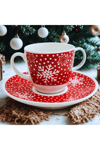 EVİMİA Yılbaşı Temalı 2 Kişilik Porselen Fincan Takımı