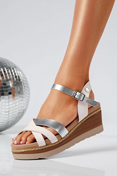 Zaira Sandale cu platforma dama albe din piele ecologica Anais #22045