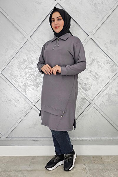 PYS KADIN FERMUAR VE DÜĞME DETAYLI TESETTÜR TUNİK