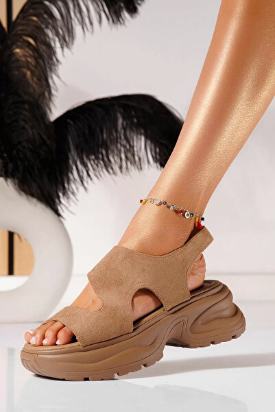 Zaira Sandale cu platforma dama khaki din piele ecologica intoarsa Bianca #21454