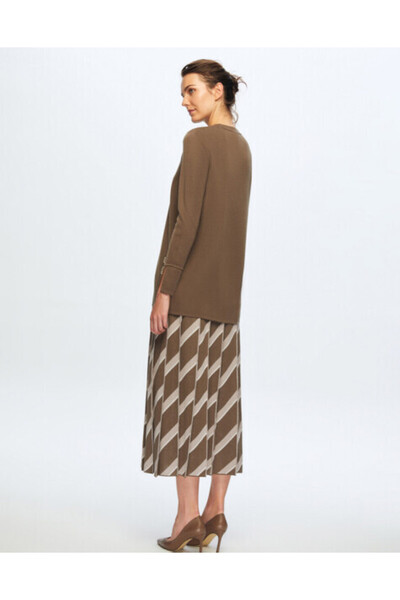 MISS DALIDA T24K-2000 Desenli Plise Etek DATA-BROWN