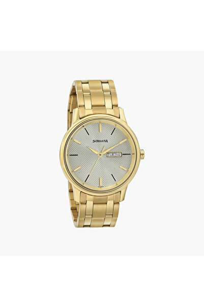 SONATA Men's Gold Analog Stainless Steel Strap Watch | 7134YM03 | 40 MM