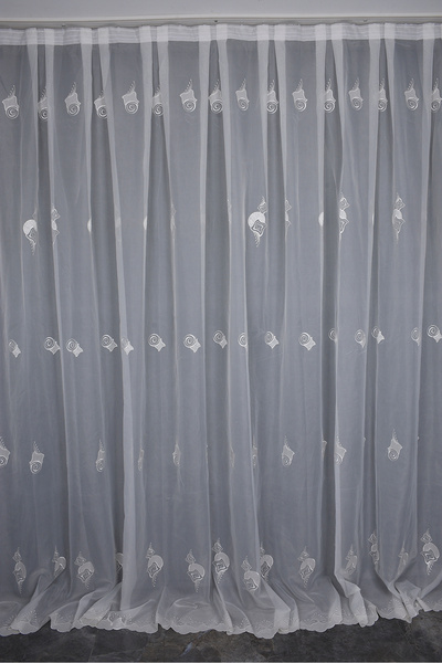 AKÇA TEKSTİL Brode 1650 Pattern White Color Single Wing Ready-Made Pleated Background Curtain 300*260 cm