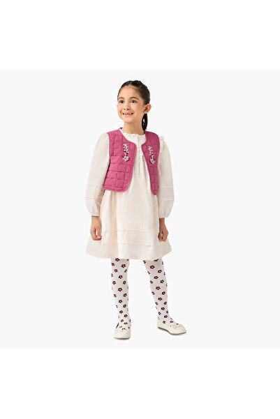 ELIGO Ruffled Dress with Embroidered Jacket and Tights