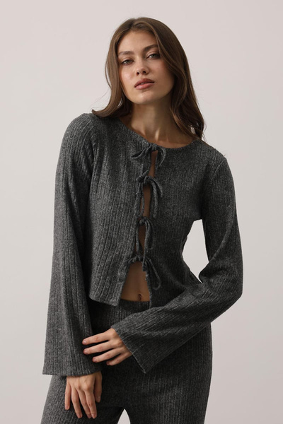 Trend Alaçatı Stili Γυναικεία πλεκτή μπλούζα με μακρυμάνικο φιόγκο με κορδόνι...
