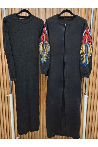 SWAN.AE Winter Two pieces Drees, Plain, long jacket, Tricot dress lycra, Chic