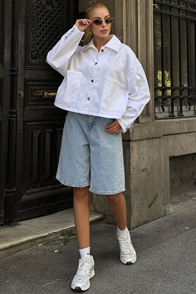 Trend Alaçatı Stili Women's White Double Pocket Button Closure Oversize Jean ...