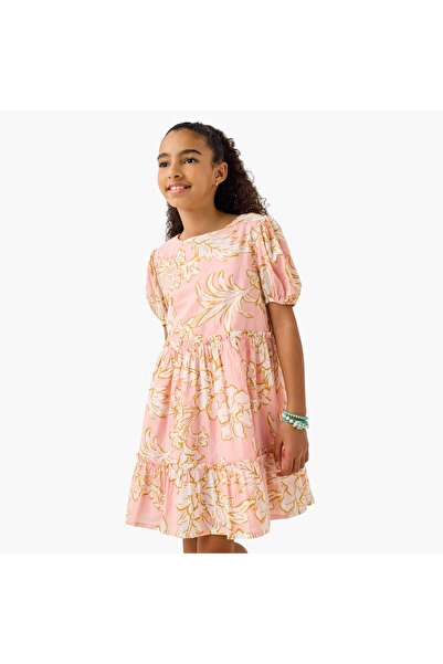 Juniors Printed Dress with Short Sleeves