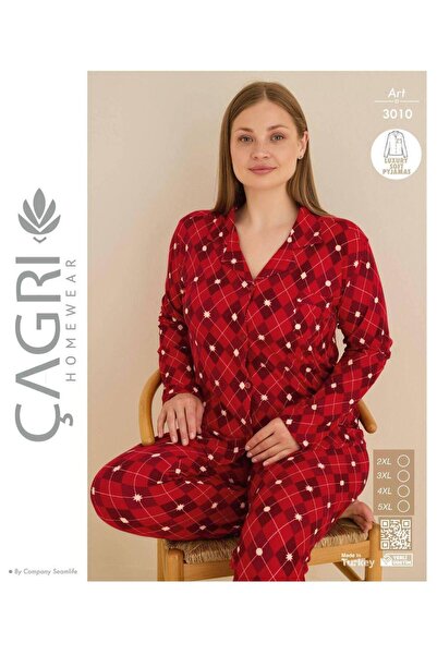 Çağrı Women's Long Sleeve Plus Size Soft Button down Pajama Set