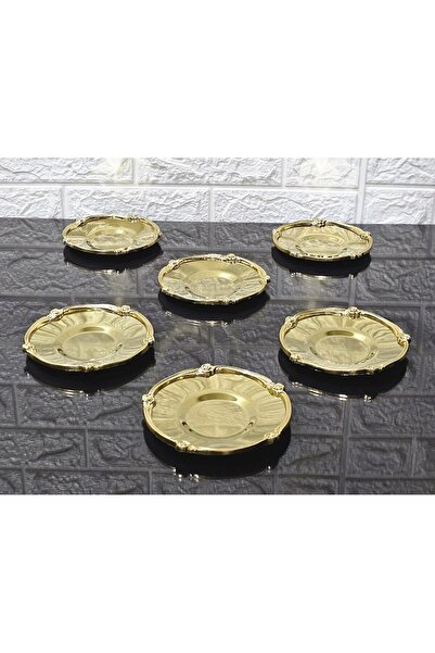 atabey home collection طقم 6 أطباق شاي معدنية مع إطار وردي ذهبي اللون - قطر الداخلي للطبق 5.5 سم - قطر إجمالي 12 سم