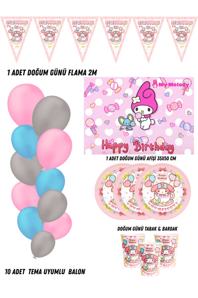 HAPPYLOOPPARTY My Melody Melodi 8 Kişilik Doğum Günü Parti Malzemeleri Süsleri