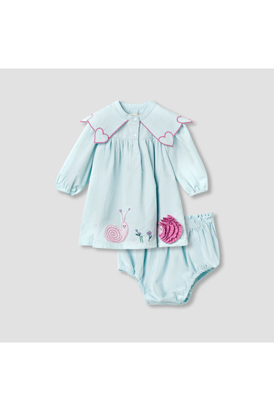 Juniors فستان بياقة مزين بتطريزات مع سروال داخلي قصير