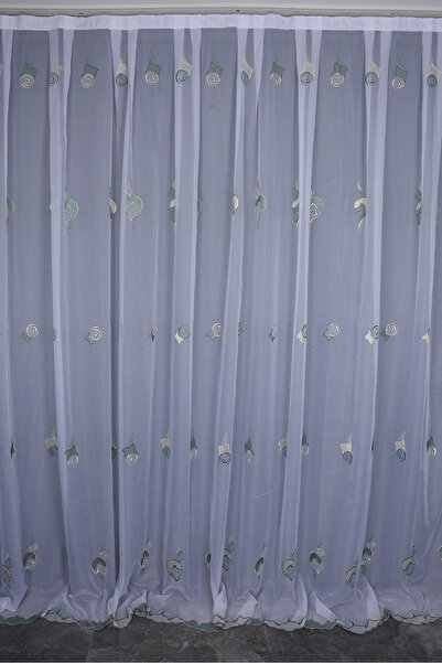 AKÇA TEKSTİL Brode 1550 Pattern White Color Single Wing Ready-Made Pleated Background Curtain 300*260 cm