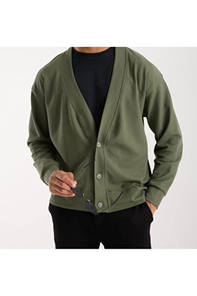 HARMONISTIL Oversize Yeşil Basic 3 Düğme Hırka
