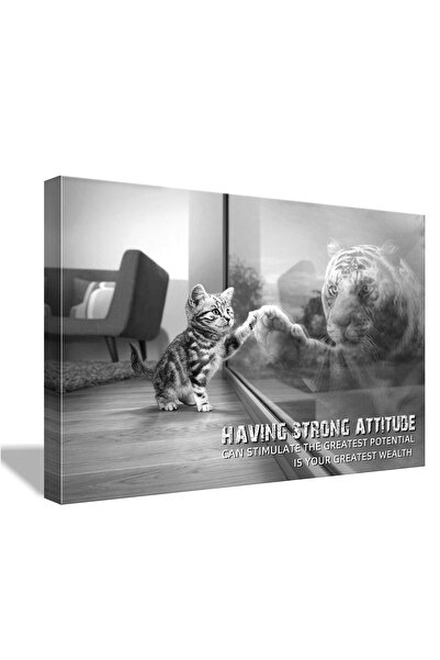 ALAYRA International لوحات جدارية قماشية من ALAYRA بتصميم نمر، ملصقات تحفيزية، العقلية هي كل شيء، لوحة فنية صغيرة للقطط للمكتب