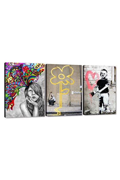 ALAYRA International لوحة جدارية قماشية من ALAYRA، صور جرافيتي، 3 لوحات، فن ا...