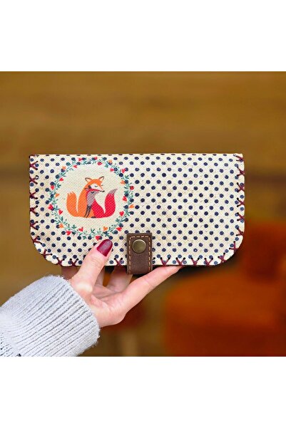 HOODİEMOUSE Fox Love Pattern Large Women's Wallet - Ethnic Retro Bohemian Handmade