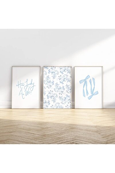 ALAYRA International لوحة جدارية من قماش مزين بالزهور، تحمل صورة فيونكة زرقاء...