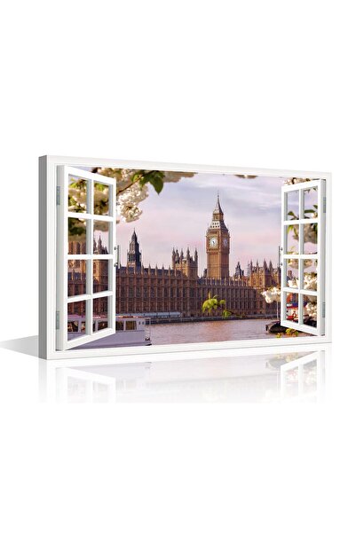 ALAYRA International لوحة جدارية ثلاثية الأبعاد من قماش ALAYRA بتصميم نافذة، ملصق قصر وستمنستر، لندن، منظر مدينة بيغ بن