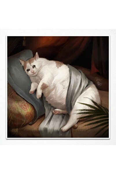 ALAYRA International ALAYRA Vintage Fat Cat Canvas Wall Art, Cute Cat Crying ...
