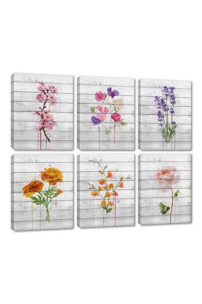 ALAYRA International لوحة جدارية نباتية من قماش ألايرا - ملصقات زهور من 6 قطع...