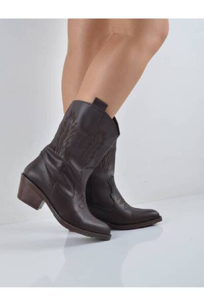 Şanslı Ayakkabıcılık Brown Leather Short Cowboy Boots