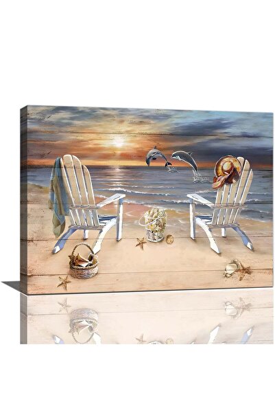 ALAYRA International لوحة جدارية قماشية من ALAYRA، صور غروب الشمس على شاطئ سا...