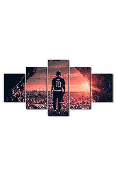 ALAYRA International لوحة جدارية من قماش الكانفاس مكونة من 5 قطع من ALAYRA، تحمل شعارات الدوري الإسباني، وتضم صورة ليونيل ميسي، وهي قطعة ديكور عصرية للمنزل.
