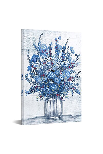 ALAYRA International لوحة جدارية لغرفة نوم ألايرا، زهور زرقاء في مزهرية، مطبو...