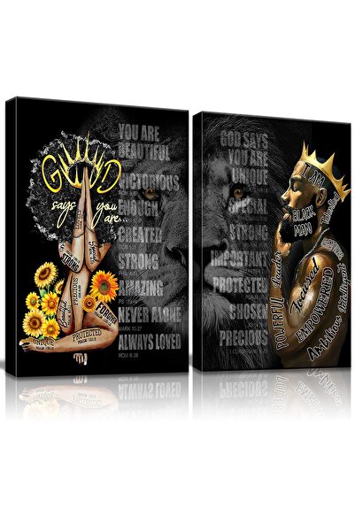 ALAYRA International ALAYRA African Black King Queen Framed Canvas Wall Art f...