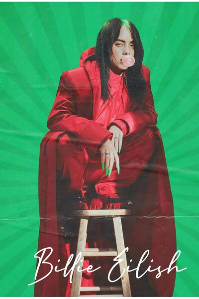 ALAYRA International ملصق ألايرا بهارات أوديوغ - ملصق حائط لفنان موسيقي بخلفية خضراء، ورق مقوى فني 300 غرام/متر مربع