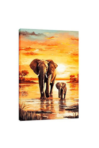 ALAYRA International لوحة جدارية قماشية من ALAYRA، صورة فيل عند غروب الشمس، ف...