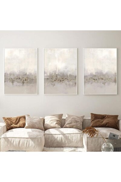 ALAYRA International ALAYRA Beige and Grey Abstract Wall Art Minimalist Abstr...