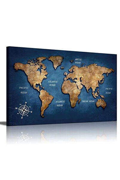 ALAYRA International ALAYRA Navy Blue World Map Canvas Art Map Classroom Livi...