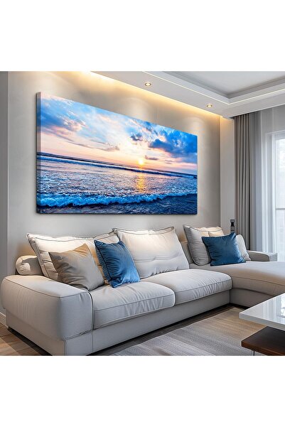 ALAYRA International لوحة جدارية قماشية من ALAYRA لغرفة المعيشة، ديكور جداري جاهز للعرض، لون أزرق، شاطئ، محيط، أمواج بحر، منظر طبيعي.