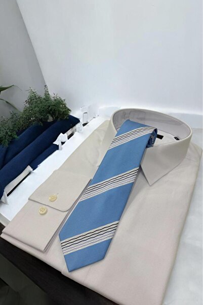 Sarar Microfibre 7 cm Striped Blue-White Tie Kr-78