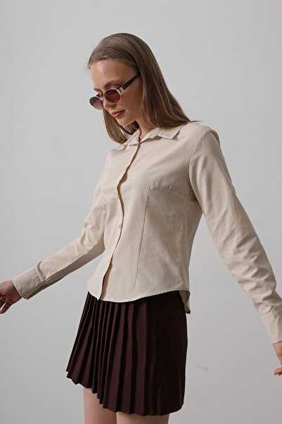 Trend Alaçatı Stili Kadın Taş Slim Fit Uzun Kol Basic Gömlek Vs00545