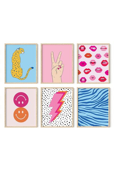 ALAYRA International صور ALAYRA Preppy للجدران - مجموعة من 6 لوحات جدارية ملو...