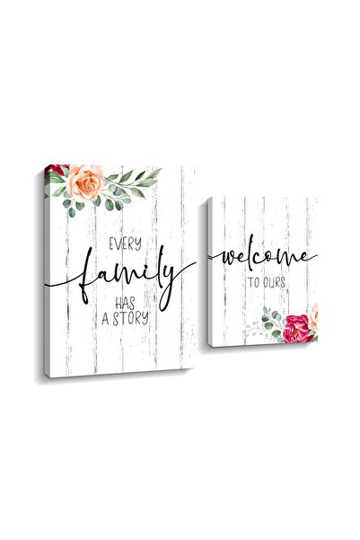ALAYRA International ديكور حائط عائلي من ALAYRA Home، لوحة جدارية من قطعتين عليها اقتباس عائلي، لافتة زهور ترحيبية بالمنزل