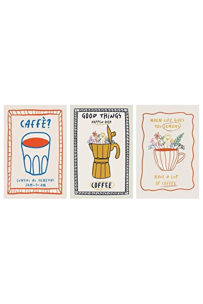 ALAYRA International ALAYRA Trendy Wall Art Set of 3 Abstract Caffe Poster Mo...