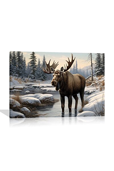 ALAYRA International لوحة جدارية قماشية من ALAYRA تصور حيوان الموظ، لوحة مطبو...